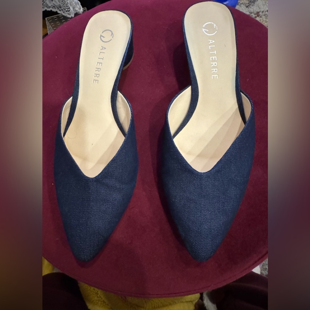 Blue Denim Pointed Toe Mules + 3 interchangeable straps